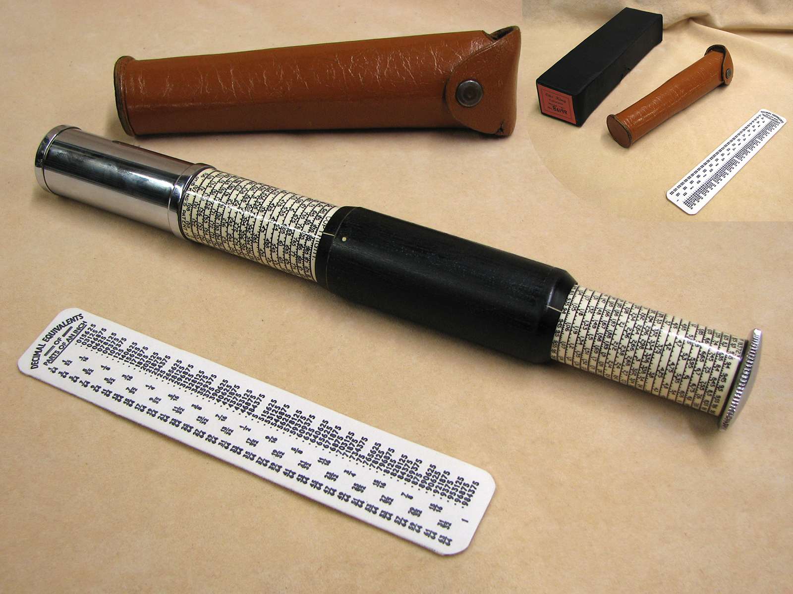 Early 1970s Otis King Model K type C cylindrical calculator in leather case